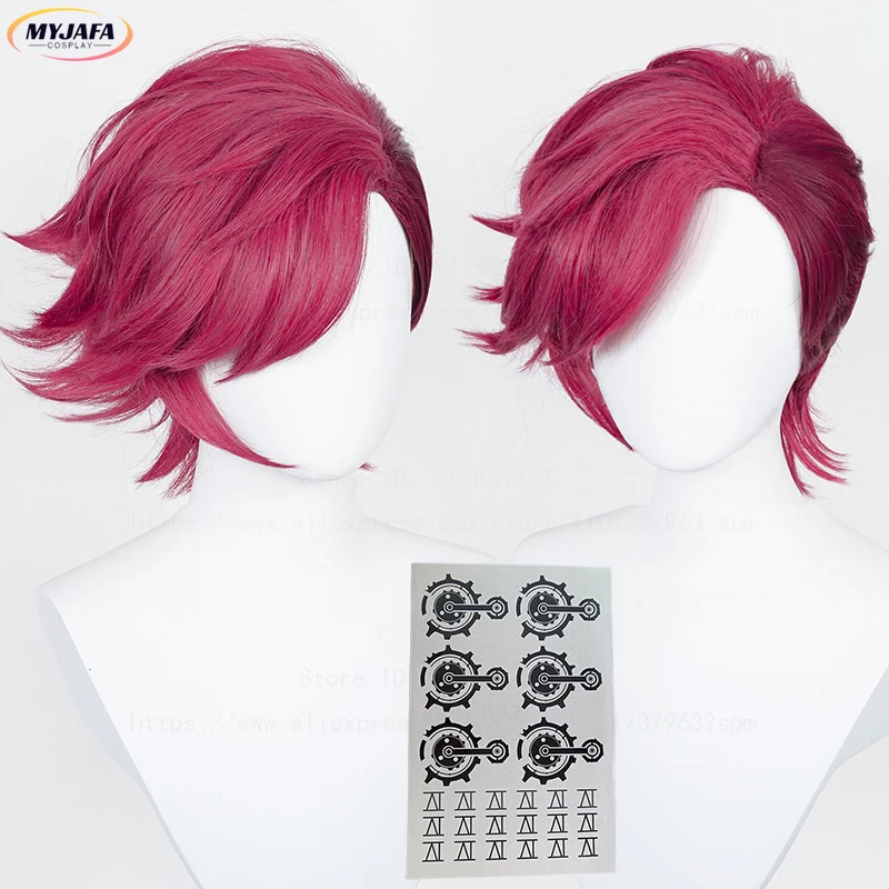 Wysokiej jakości gra LOL Arcane Vi Cosplay Wig VI Deep Rose 30cm Krótkie, żaroodporne włosy syntetyczne do odgrywania ról Anime Peruki + czapka z peruką