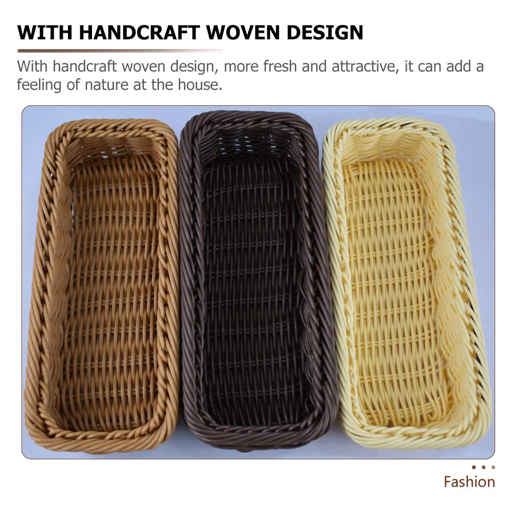 

2pcs Kitchen Jar Storage Household Woven Box Silverware Organizer Storage Basket Beige Plastic Woven Household