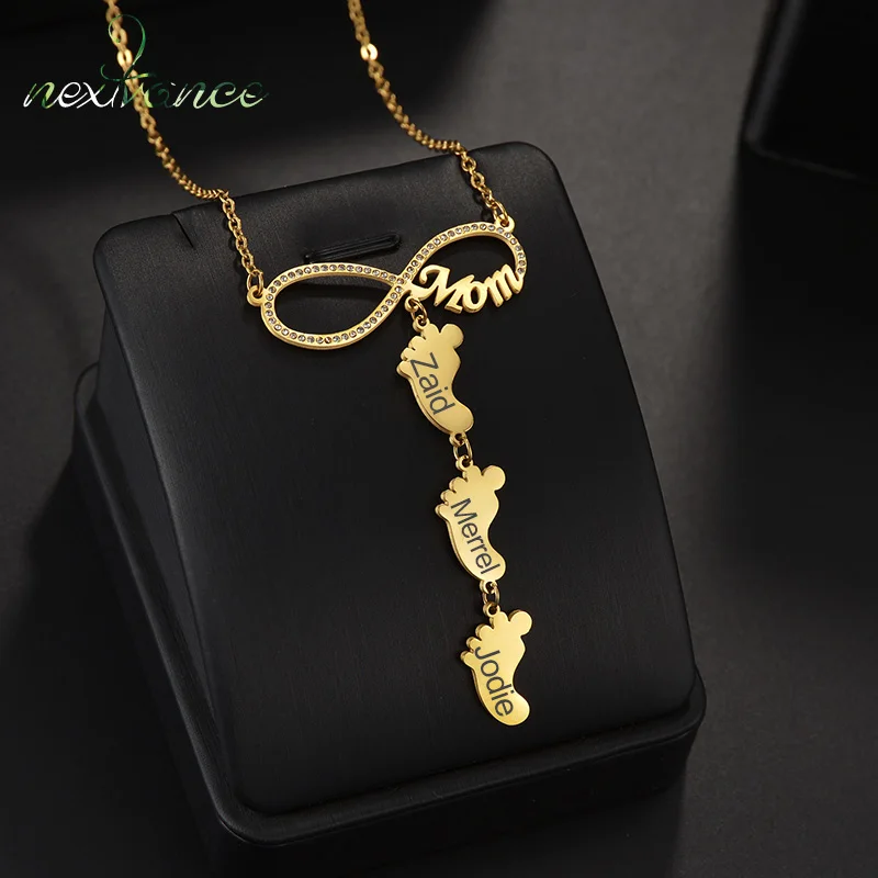 

Nextvance Charm Customized Name Necklace Stainless Steel Personalized Infinity Feet Stone Pendant Women Birthday Jewelry Gift