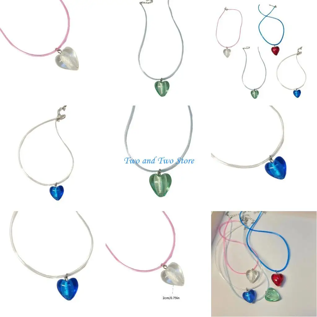 

HX6F Glaze Heart Choker Necklace Y2K Aesthetic Heart Pendant Necklaces Adjustable Chain for Women Teen Girls Couple Jewelry
