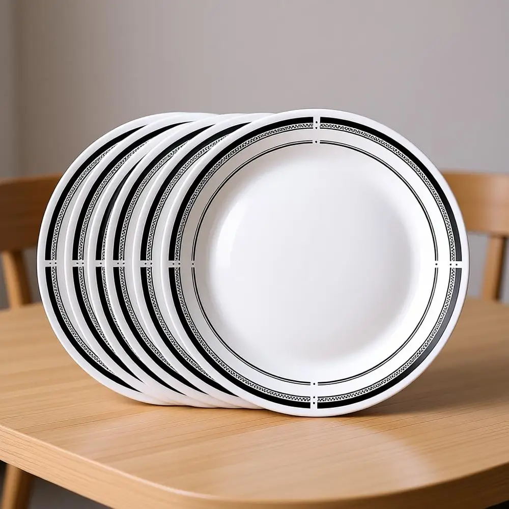 

Набор обеденных тарелок 10.25 дюймов, трехслойное стекло, устойчивые к царапинам, легкие круглые тарелки, 6 штук, серия Brasserie