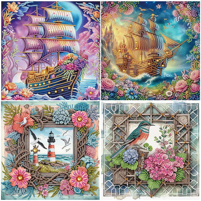

30x30cm 4pcs Sailboat 5D DIY Special Shape Crystal Partial Diamond Painting Kit