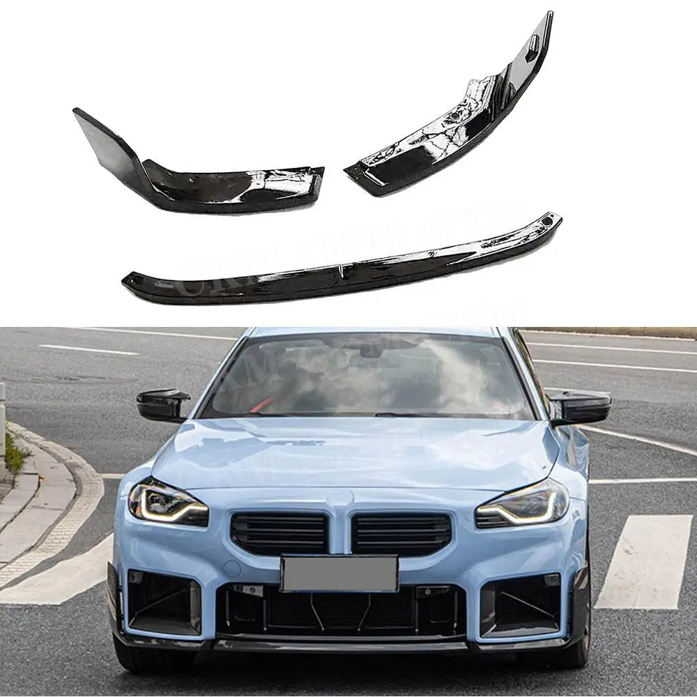 Gloss Black Car Front Bumper Lip Chin Body Kits Side Splitters Apron Decoration ABS Accessories For BMW 2 Series M2 G87 2023+