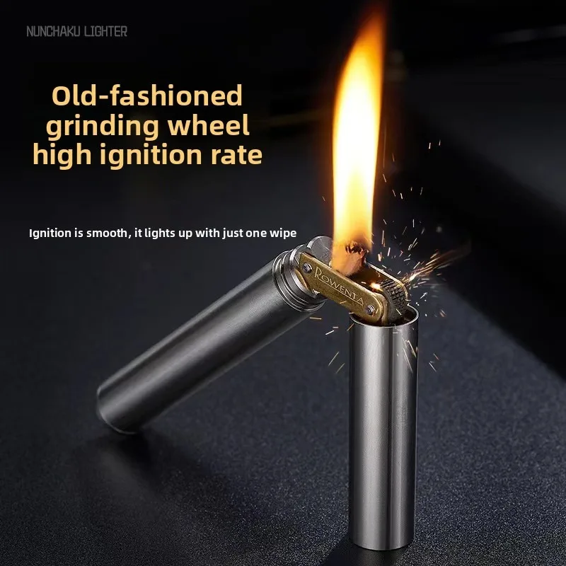 New Brass Creative Double-section Stick Lighter, with Grinding Wheel Design, Foldable, Portable, Suitable As A Gift or Toy