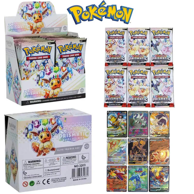 Juego Completo de Cartas Pokémon, 36 Paquetes de Cartas Prismatic Evolutions 1ST, Cartas Clásicas Base, Cartas Venusaur y Pikachu, Juguetes y Regalos