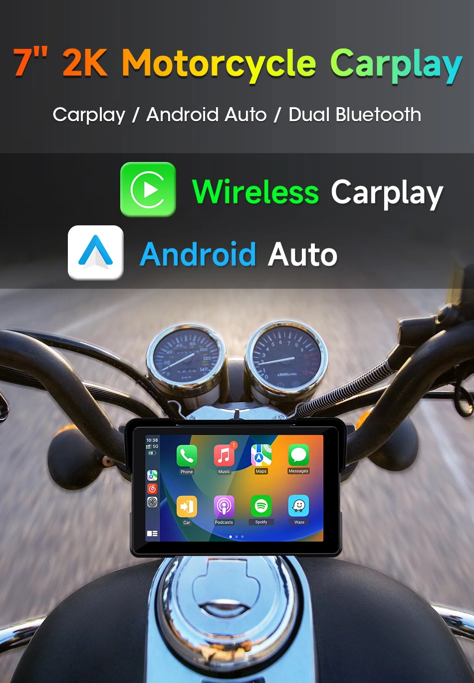 5/7 zoll IPX7 Wasserdichte Motorrad Tragbare Navigation GPS Motorrad Drahtlose Carplay Android Auto Moto Display Screen Monitor – Detail 3