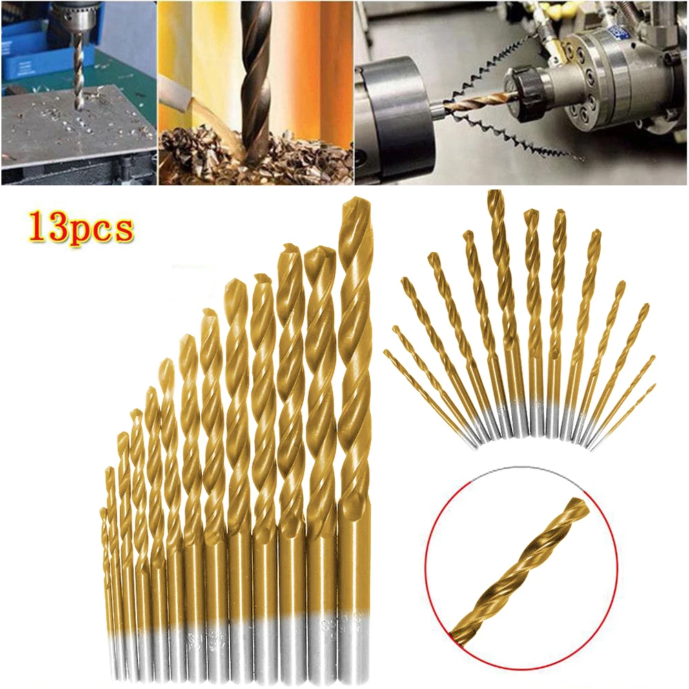 13 Pcs Left Handed Drill Bit Set M2 HSS Extractor Drill Bits for Metal Power Tools Accessories with Titanium Nitride Coating