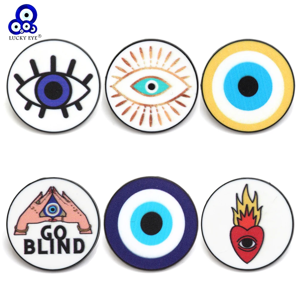 Lucky Eye Alloy Print Round Turkish Evil Eye Brooch Pin Enamel Eyelash Shape Brooch Pin for Women Girls Men Fashion Jewelry