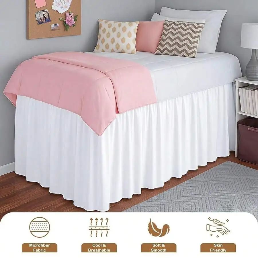 Microfiber Bed Skirt With 30 Inch Drop For Twin XL Loft Beds White view 3