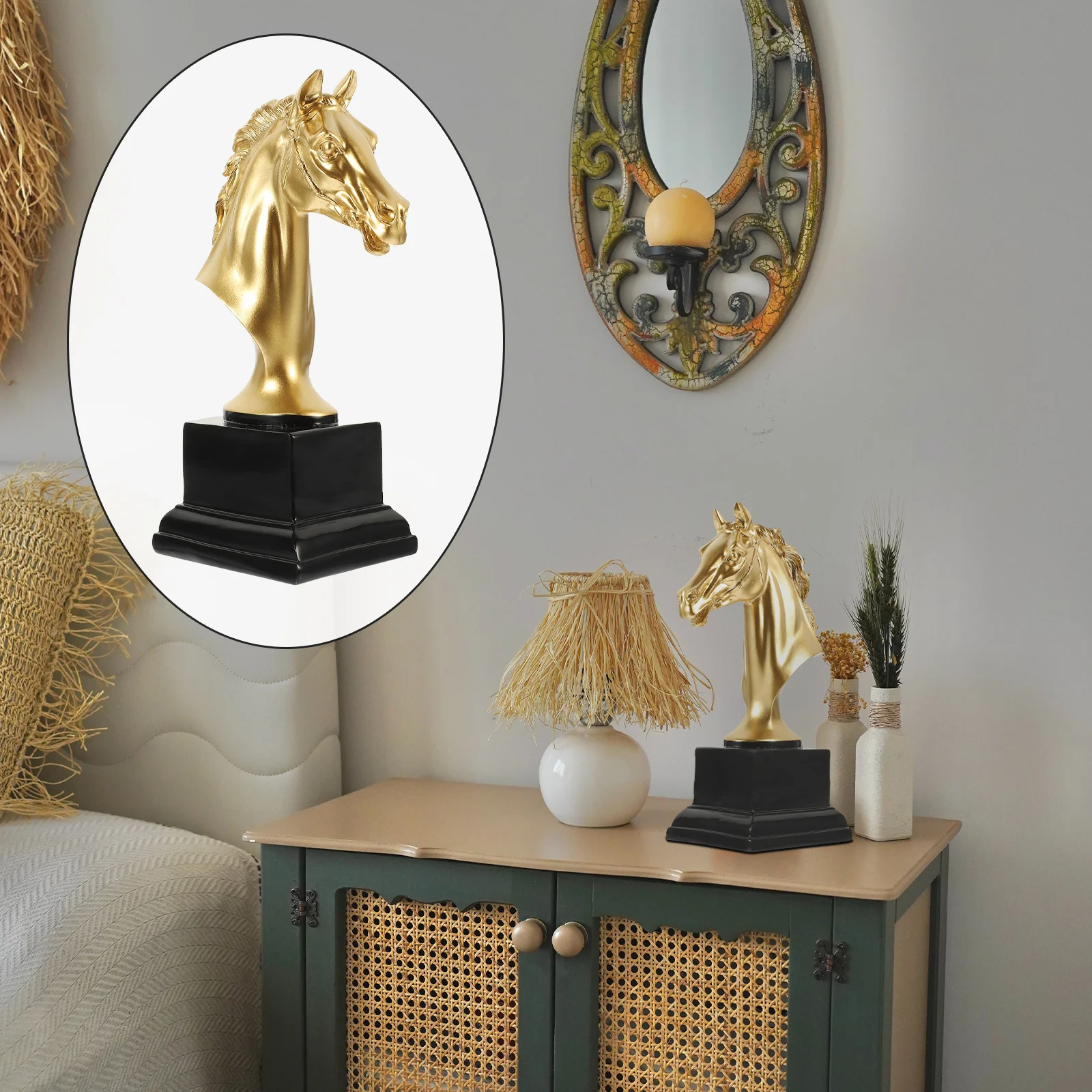 

Horse Head Trophy Resin Stylish Decorative Sculpture Fine Horse Head Statue Table Ornament Home Office Decor Last Place Trophy