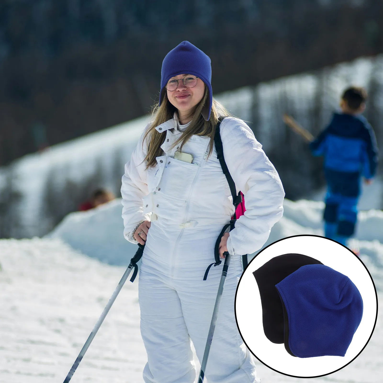 

Комплект из 2 мужских зимних флисовых шапок: теплые, толстые, с ушками, для активного отдыха, мягкие шапки-бини для мужчин на зиму