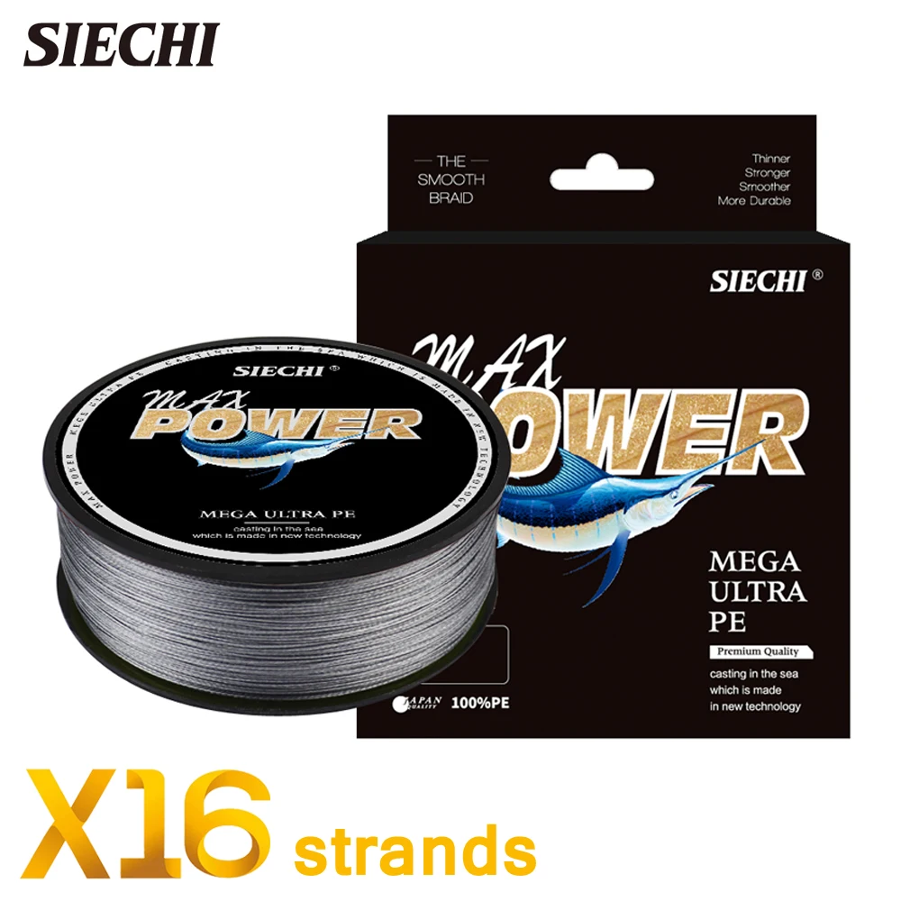 SIECHI X16 Strands Braided Fishing Lines Saltwater Fishing Cord Tackle Abrasion Resistance 500M Multifilament X8 Braided PE Line