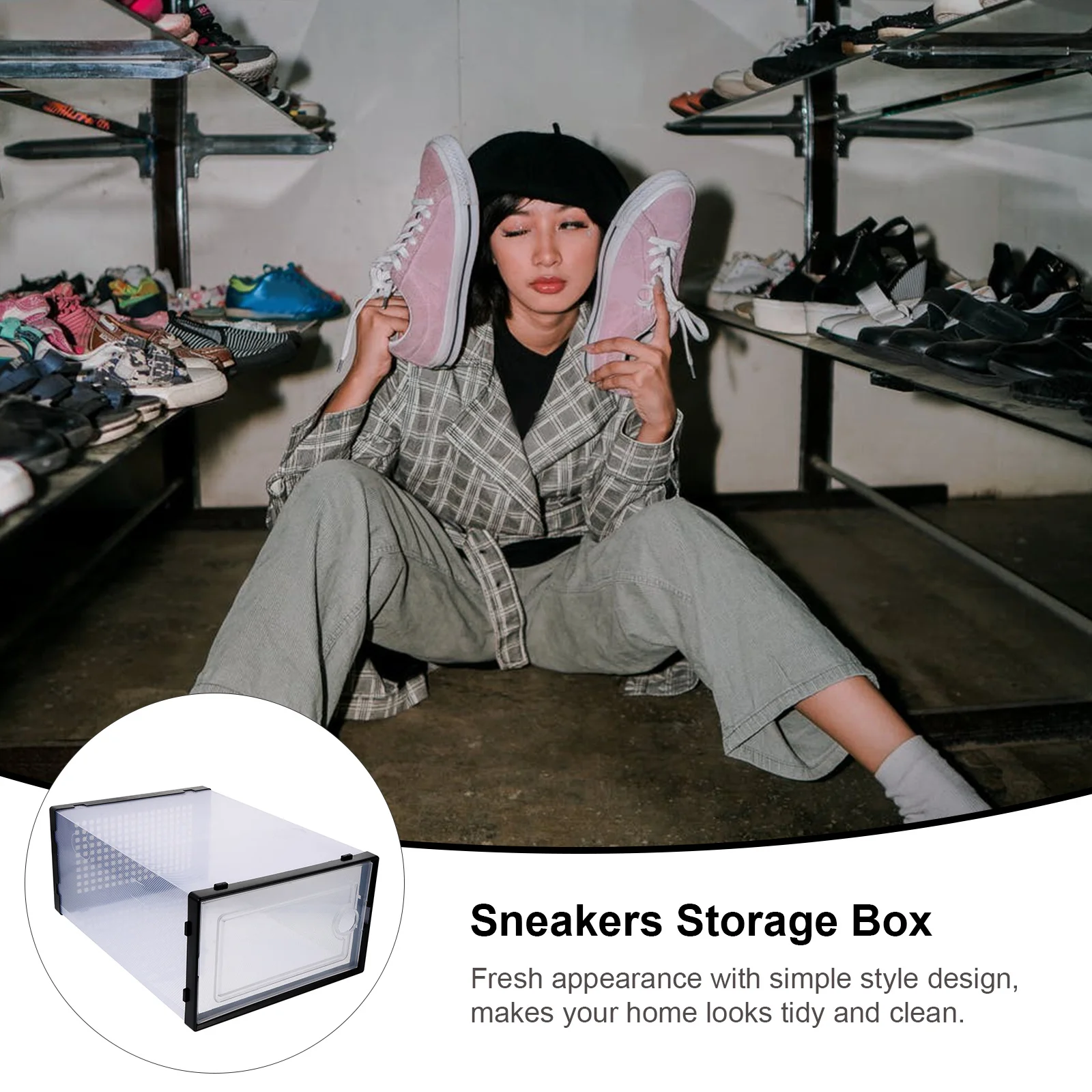 

2Pcs Plastic Shoes Storage Box Simple Shoes Case PP Material Stackable Organizer for Living Room Wardrobe