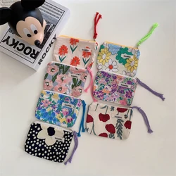 Kawaii Floral Travel Portable Coin Purse Cosmetic Lipstick Storage Bag Women Makeup Handbags Wallet Organizer Small Pouch Bags