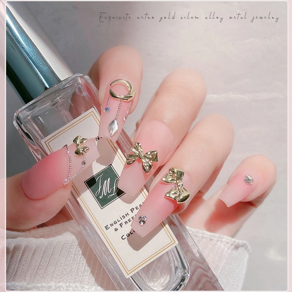 20pcs Alloy Silvery Bow Nail Art Charm Gold Ribbon Rabbit Manicure Decoration 3D Metal Luxury Salon DIY Nail Art Accessories - Image 2