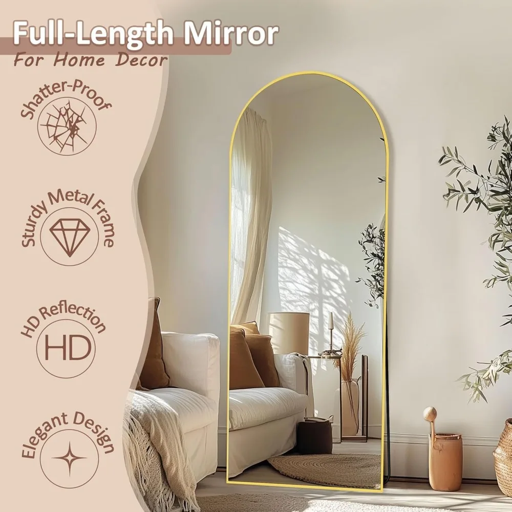 Espelho de corpo inteiro estilo arqueado - Espelho de chão 59 x 18 para parede, quarto, banheiro, sala de estar - acabamento dourado