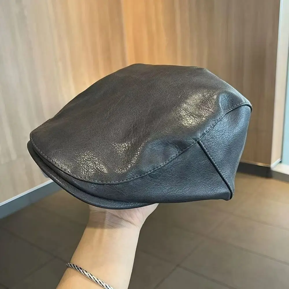 

British style PU Leather Beret Hat Adjustable Strap Vintage Panama Hat Hip Hop Octagonal Cap Outdoors