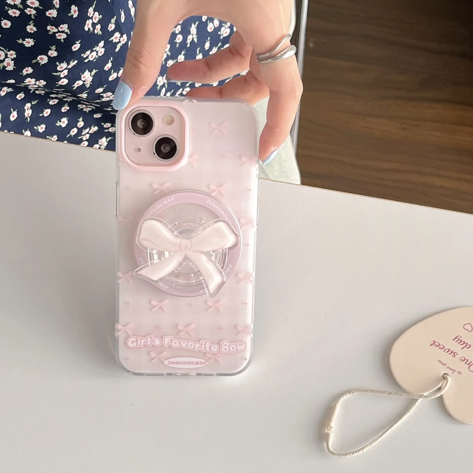 Korean Cute Pink Ribbon Bow Magnetic Holder Grip Tok Griptok Phone Stand Holder Support For iPhone For Magsafe Smart Tok