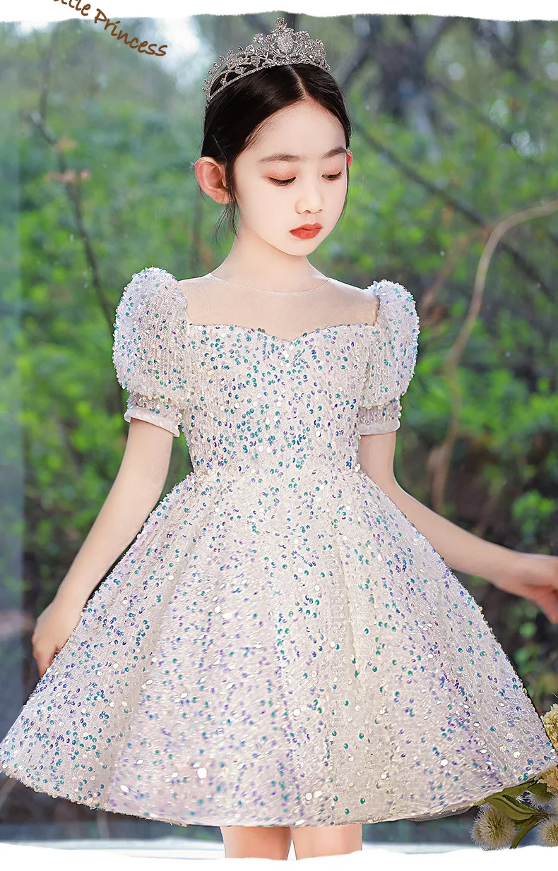 IYEAL Girls\' Sequins Dress Children\'s Princess Dress New Flower Girl Wedding Little Girl Host Piano Performance Dress