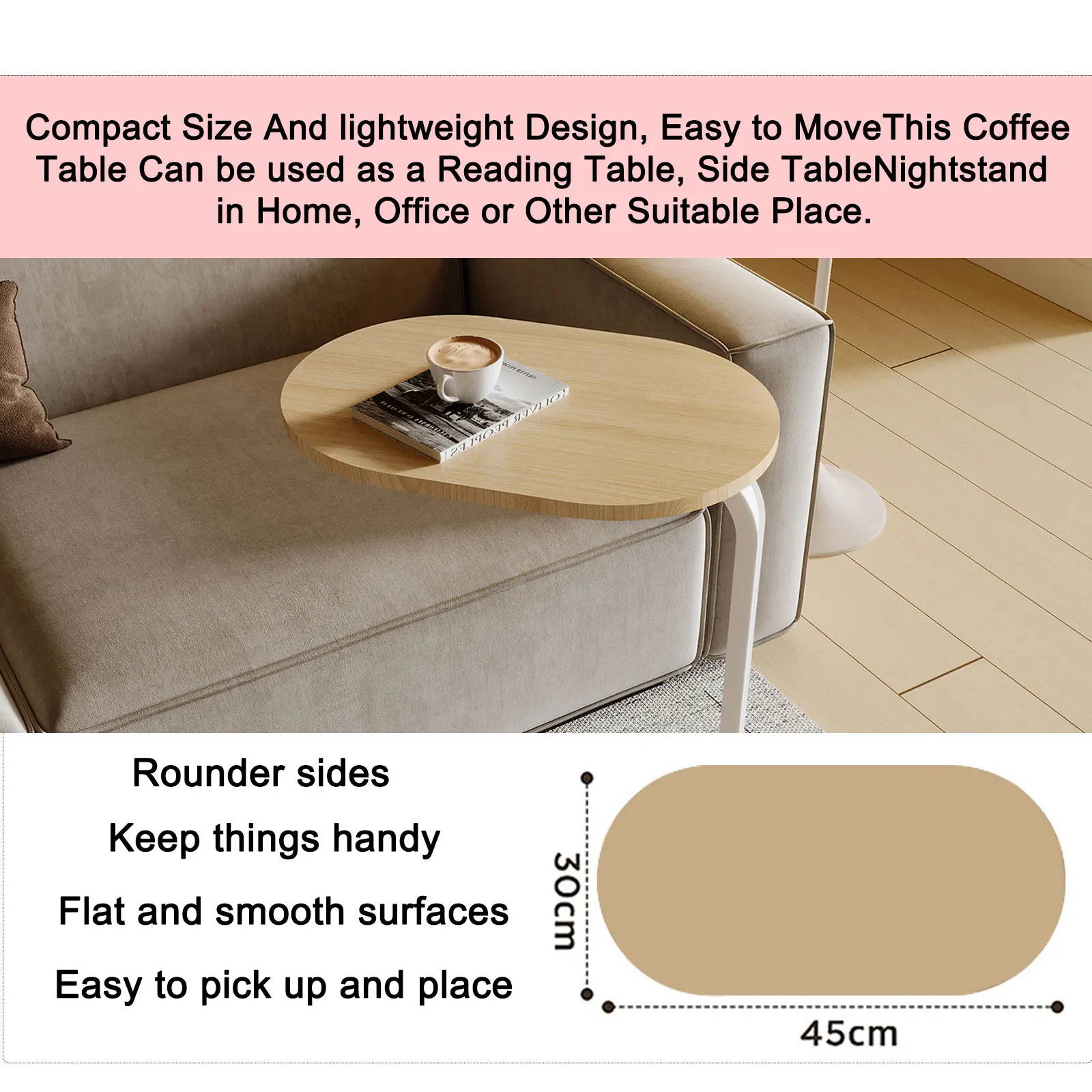 AnneFish Coffee Table  C-Shaped Coffee Table Sofa Side Table End Table For Living Room Bedroom Small Easy Assembly