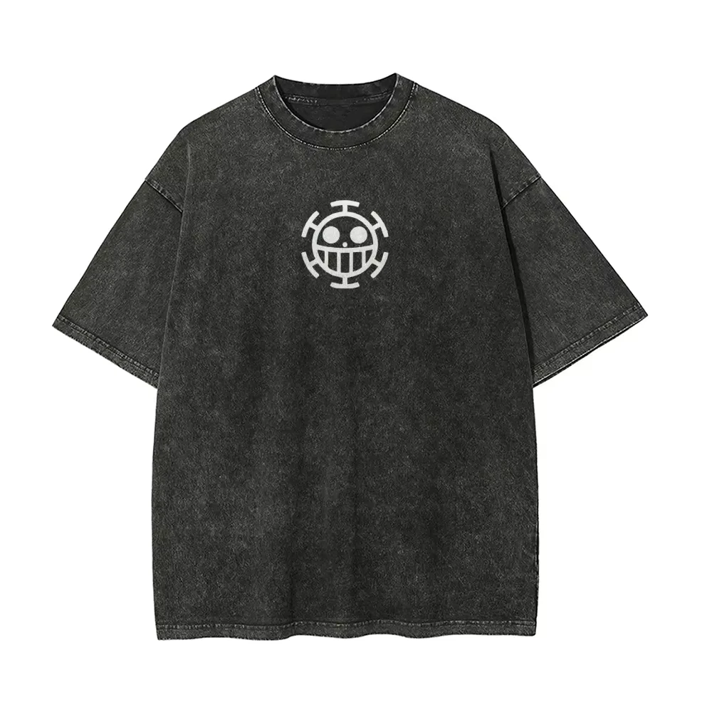 Trafalgar Law Surgeon of Death T Shirt One Piece Heart Pirates Vintage Acid Wash Streetwear Retro Anime Graphic Tees