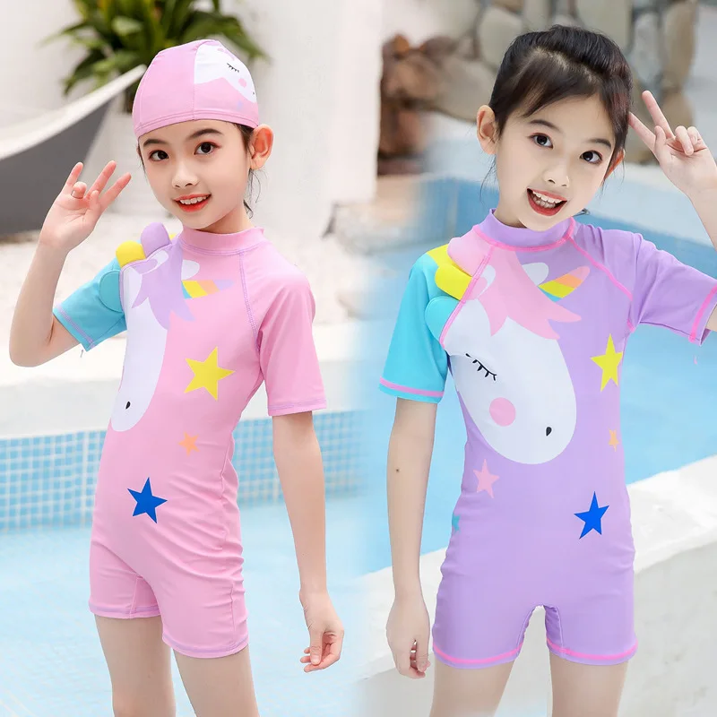 One-Piece Swimsuits Girl's Swimwear with Unicorn Print Kids Bathing Suit Cartoon Unicorn Quick Drying Swimming Clothes