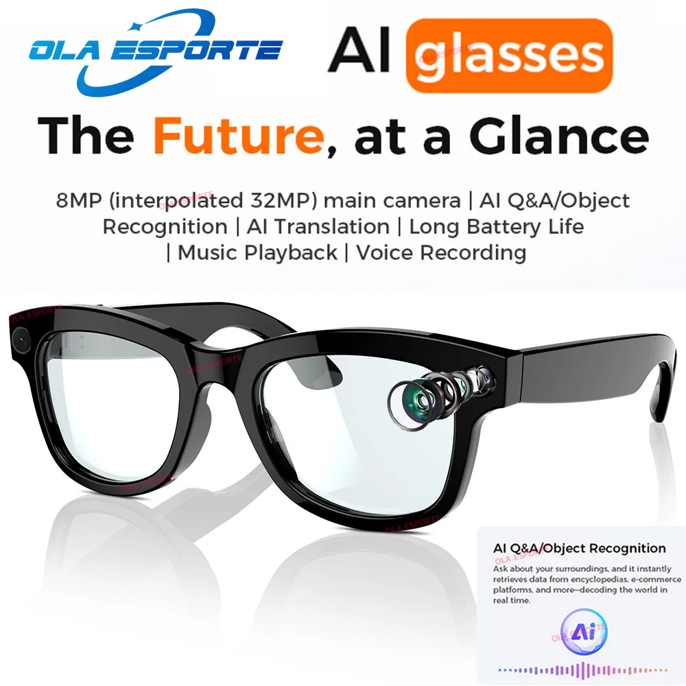 For Xiaomi AI Smart Glasses With 8MP Camera Real-time Translation Sport Sunglasses Bluetooth Call Video Music Player Men Women