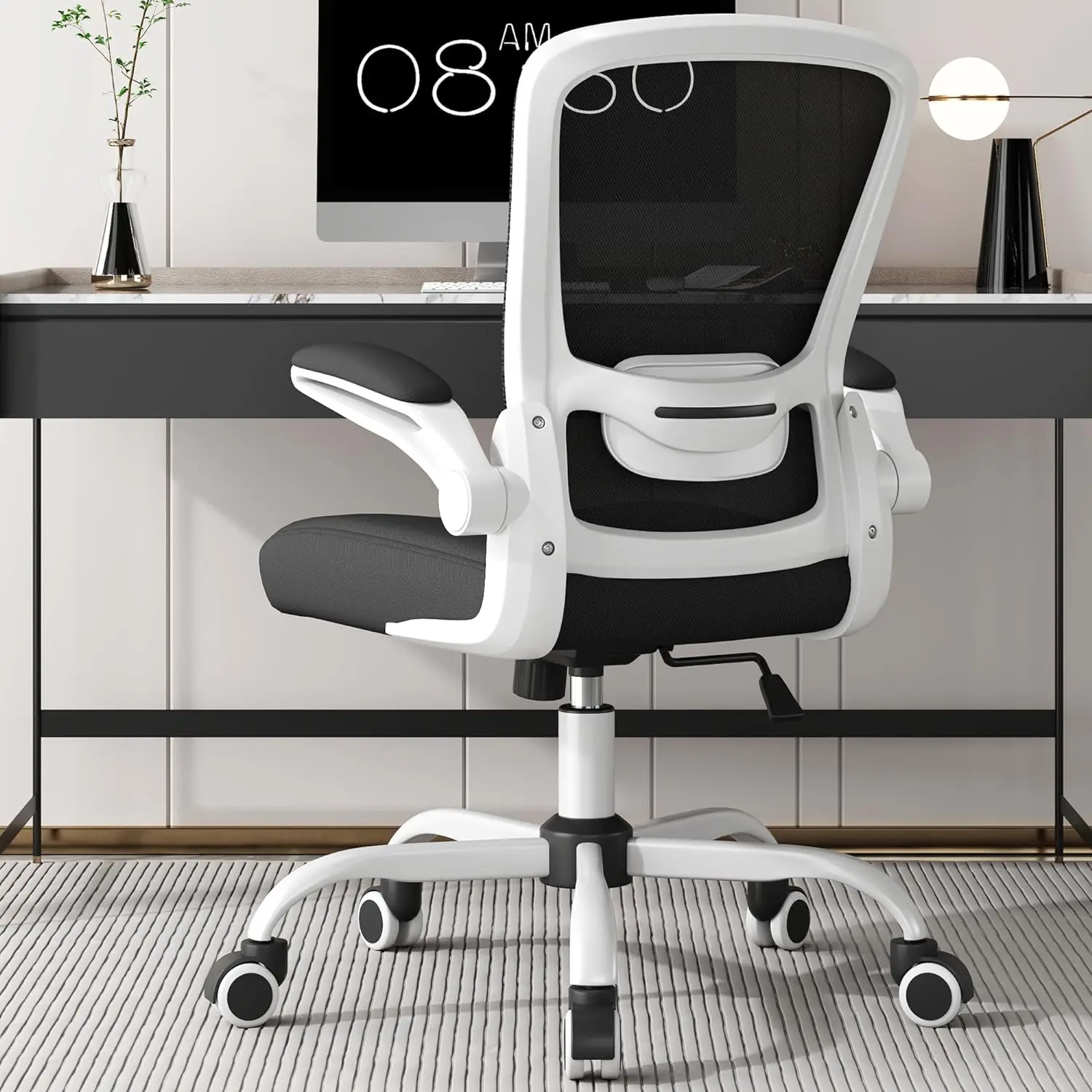 Office Chair, Ergonomic Desk Chair with Adjustable Lumbar Support, High Back Mesh Computer Chair with Flip-up Armrests-BIFMA