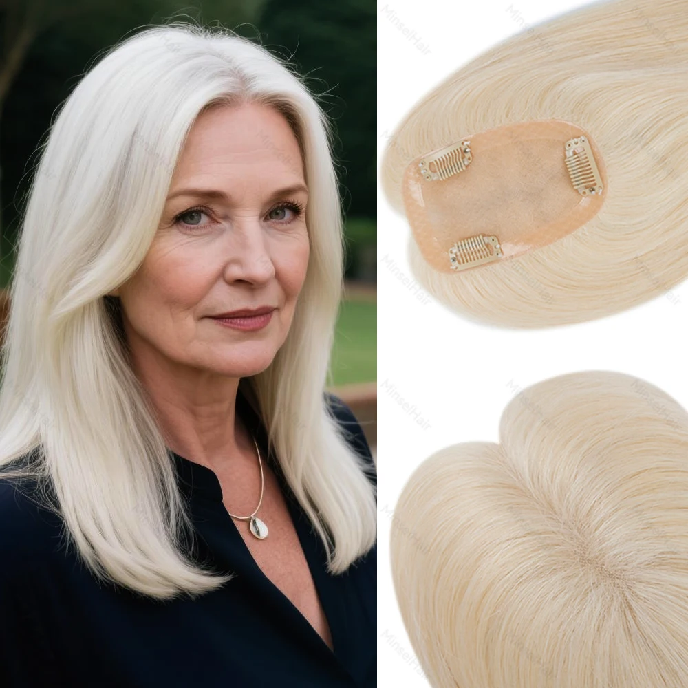 شعر بشري علوي 3 × 5 قاعدة أحادية شعر ريمي ممتاز 14 بوصة - 16 بوصة كروشيه يدوي 130% كثافة أشقر قابل للتنفس # 1001