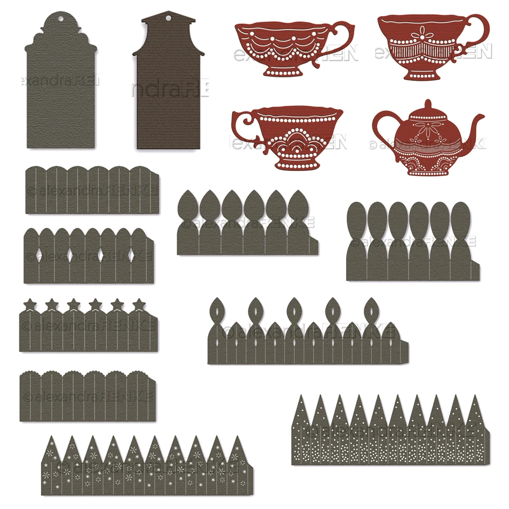 Piggy Craft Metall-Stanzformen, geschnittene Matrizenform, 2023, neue Blumenrand-Teetasse, Sammelalbum, Papierhandwerk, Messerform, Klingenstanzer, Schablonen