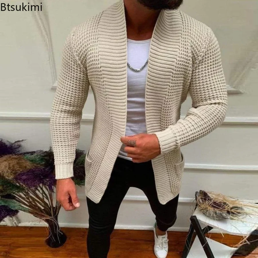 2024 männer Casual Stricken Pullover Strickjacke Frühling Herbst V-ausschnitt Solide Langarm Männliche Jacke Täglichen Verschleiß Streetwear Strickjacken