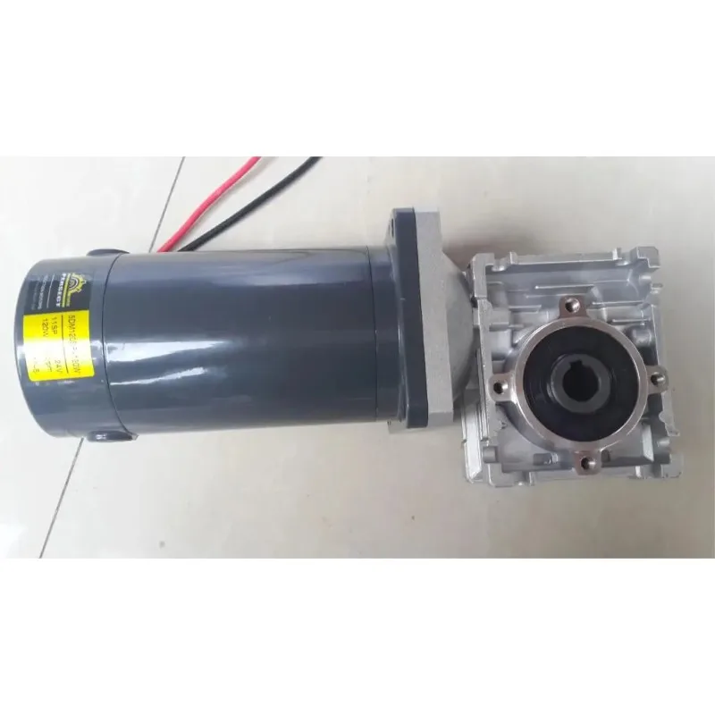120W DC 12V /24V / 48V/ 220V Motor dengan RV30/ RV040/ RV50 dengan Peredam Gigi Rem Poros Motor 90 Cacing (Tegangan Penanda Pesanan)