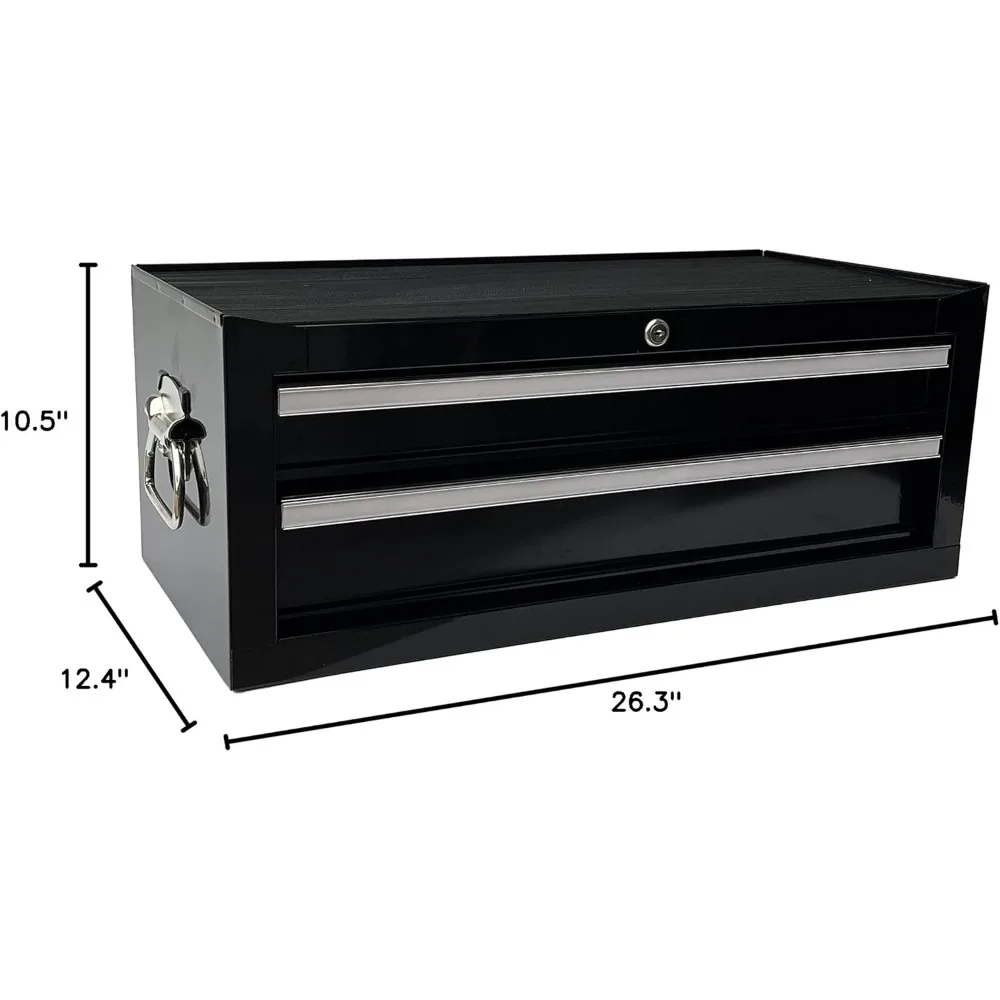 ポータブル2段引き出しメタルツールチェストキャビネット、ボールベアリングスライド付き、26インチ作業台収納