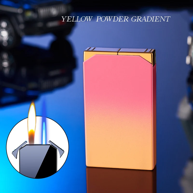 Internet celebrity fashion gradient dual flame lighter metal personality creativity inflatable windproof dual flame gift for boy