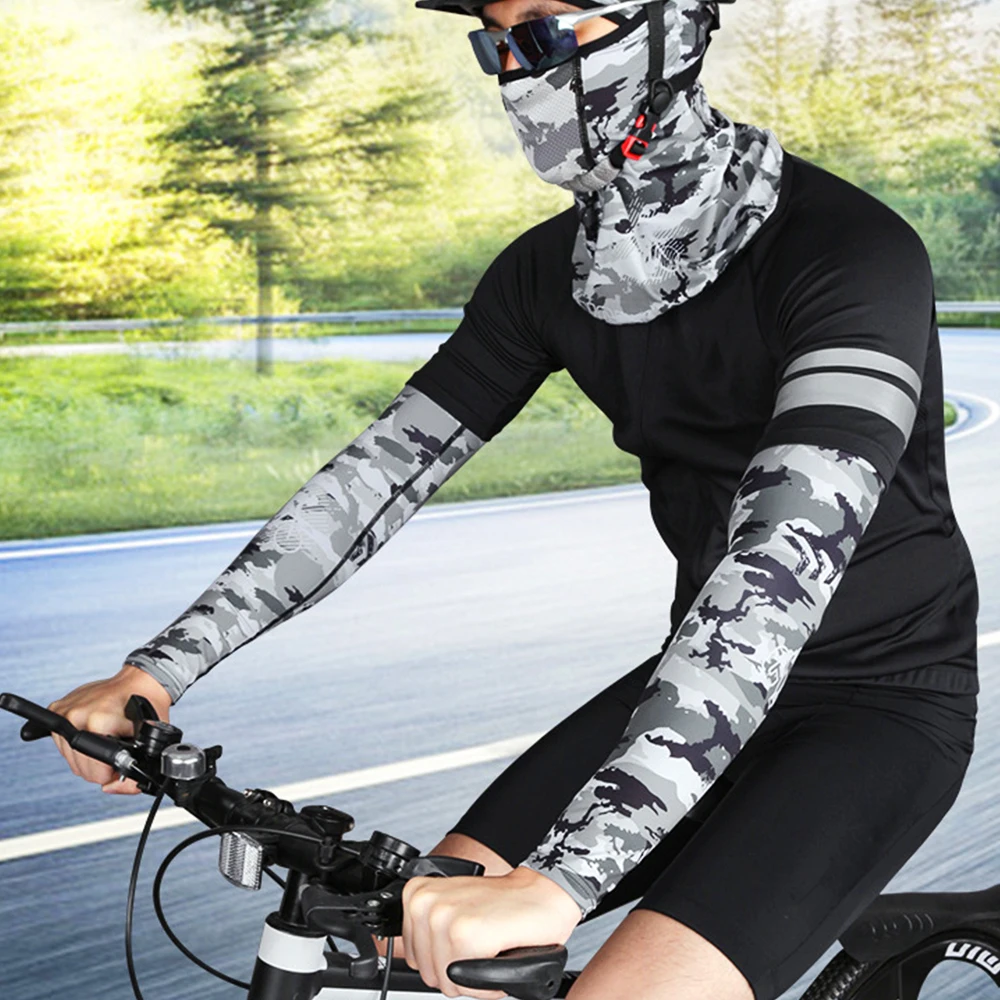 1Pair Ice Silk Cooling Arm Sleeves Anti-UV Sunburn Arm Cover for Running Cycling Driving Hiking Mountaineering Golf Sports