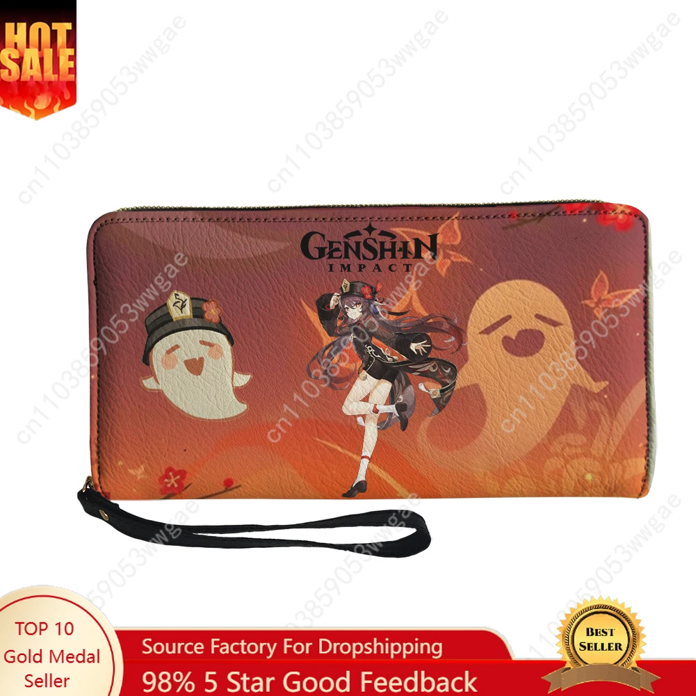 

Genshin Walnut Wallet Purse Mens Womens Teenagers Zipper Long Wallet Double Print Commuter Custom Photo Portable Wallet Gift Bag