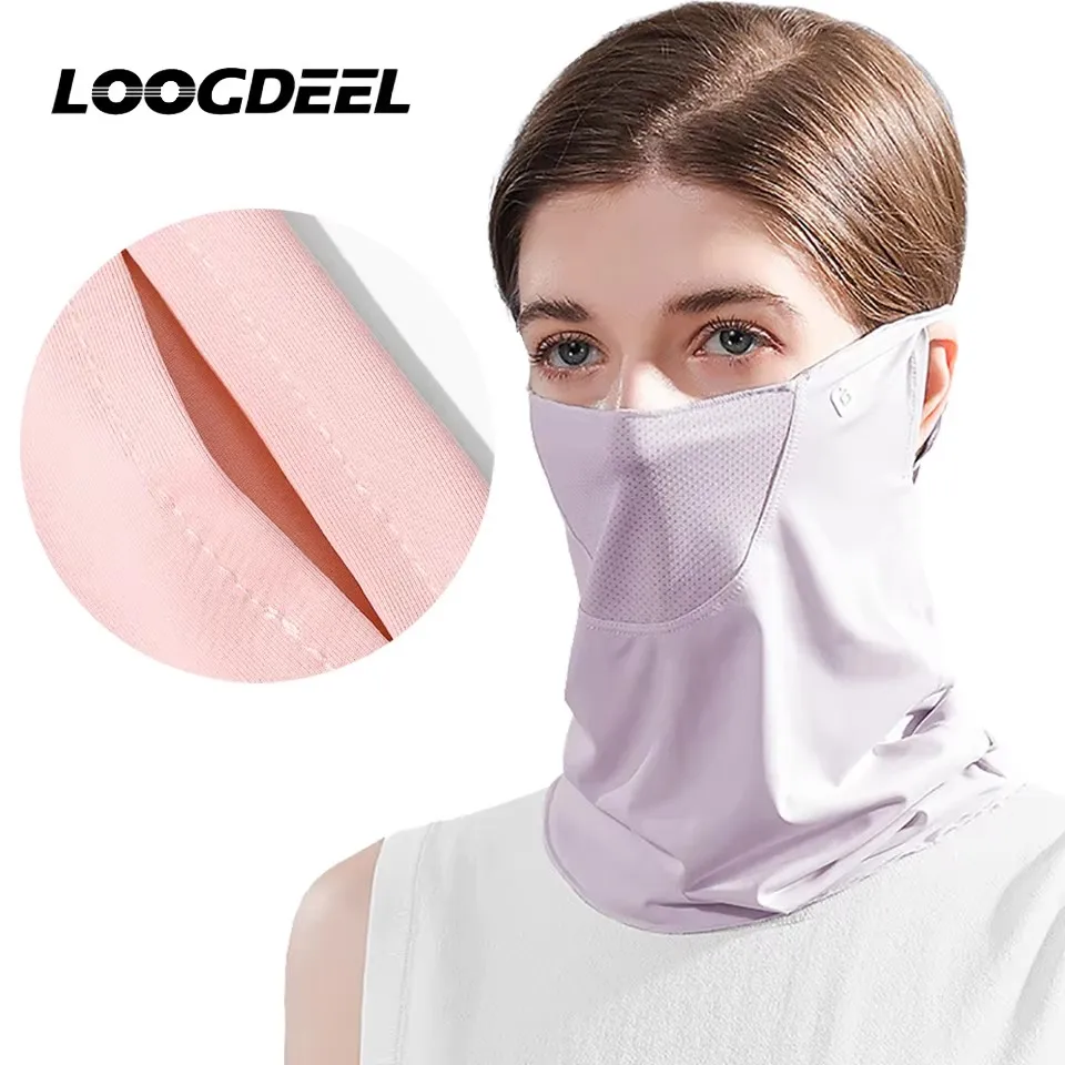 LOOGDEEL UV-Schutz Gesichtsmaske mit Krempe für Outdoor-Aktivitäten, Sonnenschutz für Sommer, Eisseide-Maske