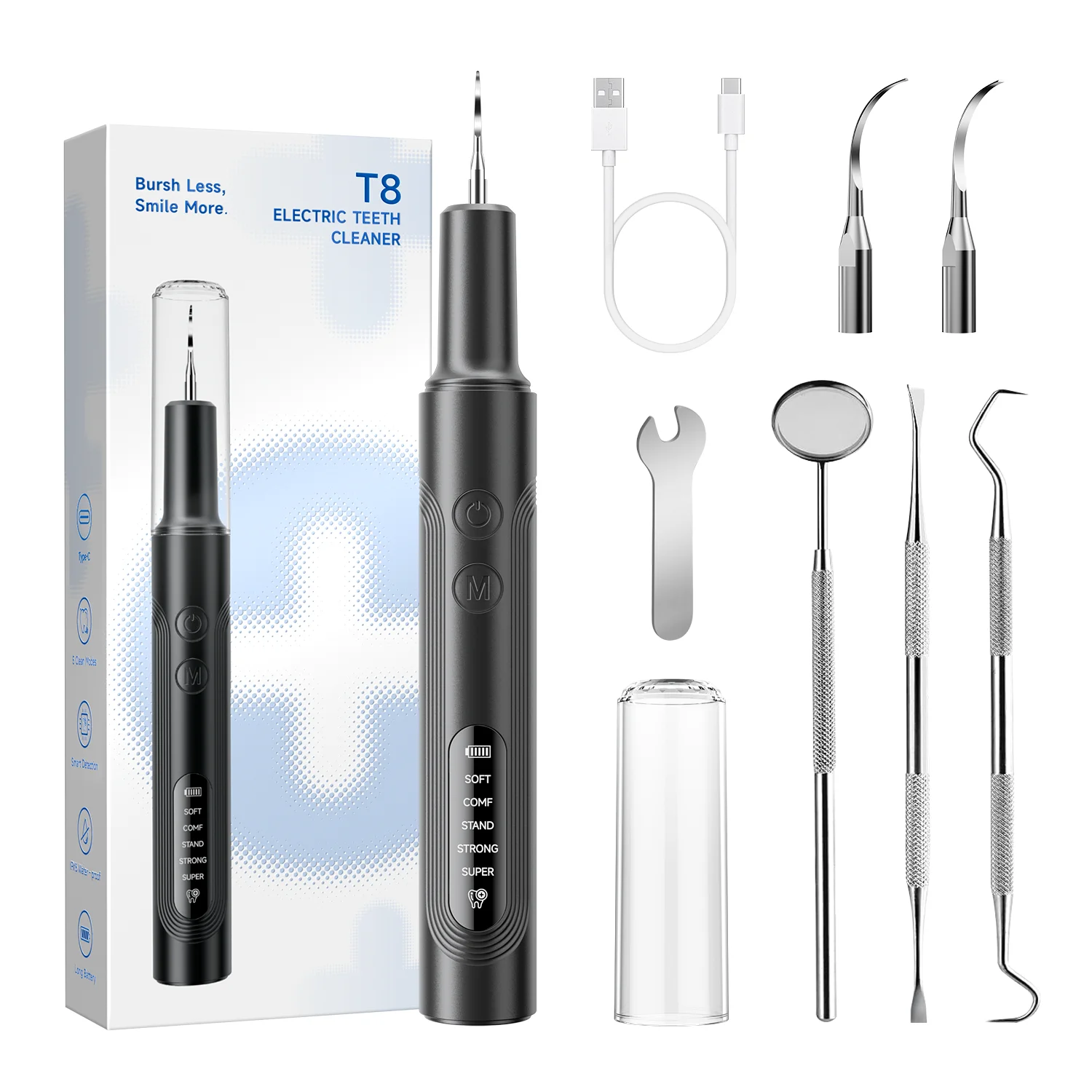 CURVY MOON T8 Portable Ultrasonic Electric Toothbrush Professional Plaque Calculus Removal Teeth Cleaning for Dental Care Clean view 6