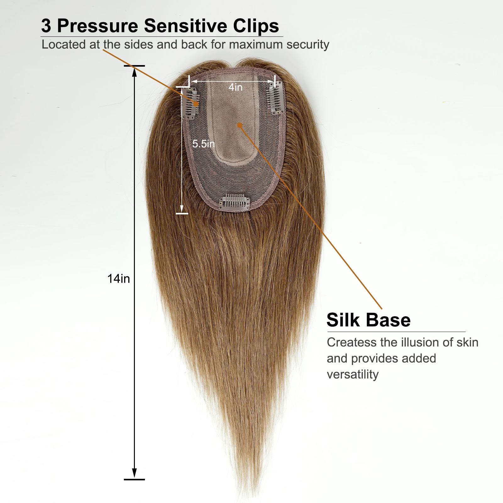 بني فاتح اللون الشعر البشري توبر مع الانفجارات قطع الشعر مع 3 مقاطع النساء القبعات العالية لتساقط الشعر خفيف حجم قاعدة الحرير القبعات العالية #3
