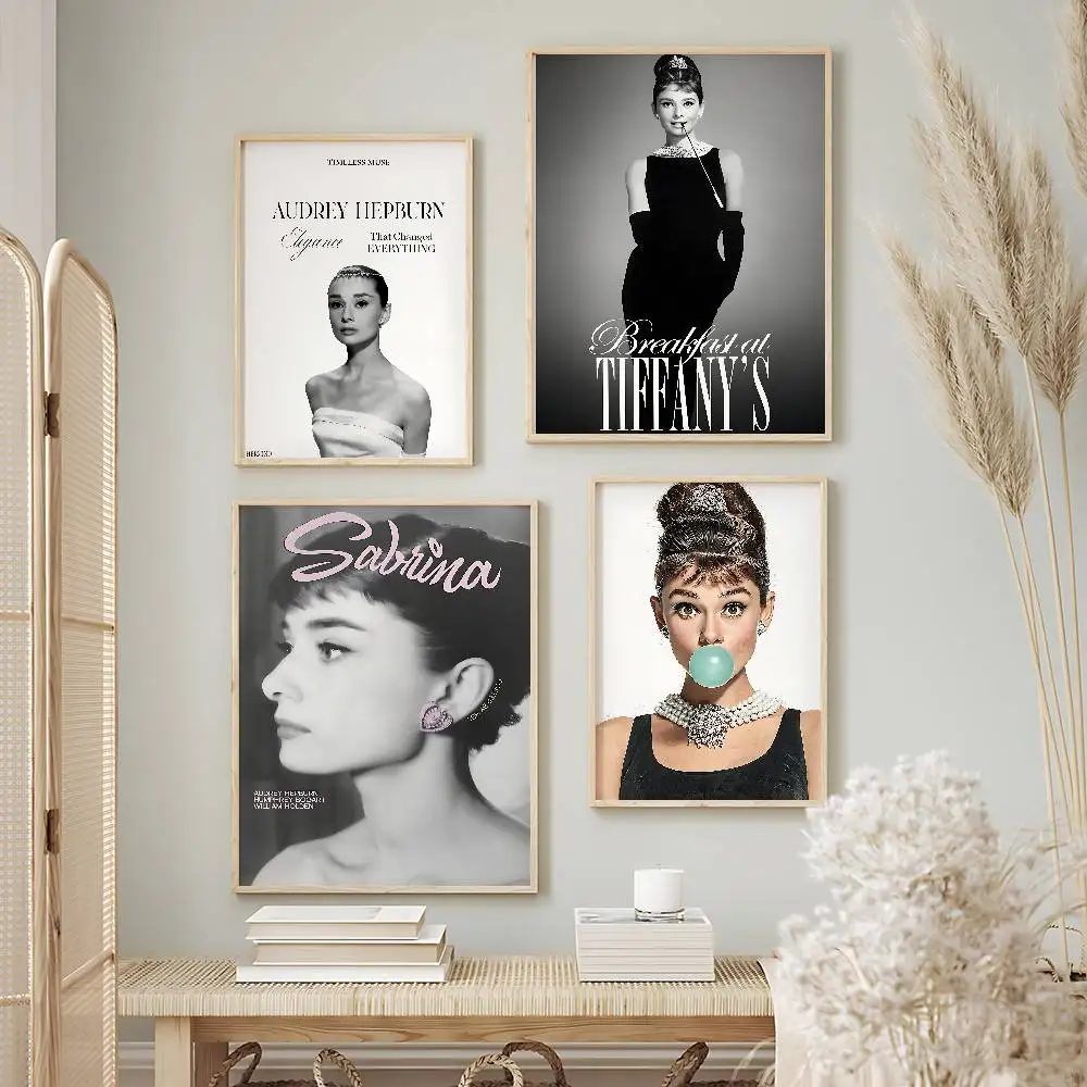 Iconic Celebrity Audrey Hepburn Posters Premium Self-Adhesive No Residue Wall Sticker for Home Office Bar Decor