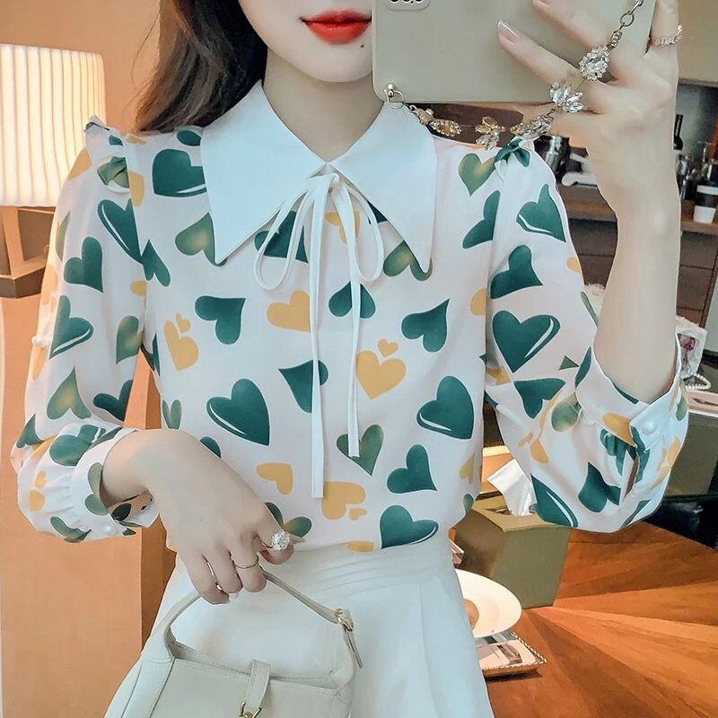 

Women Doll Collar Shirt 2026 Spring New Korean Style Trendy Printed Loose Slim Fit Casual Blouse Top Fashion Outfit​