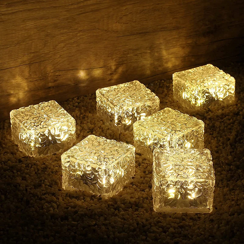 Warm White IP68 Waterproof LED Solar Ice Cube Light Crystal Brick Outdoor Landscape Lights for Road Decoration