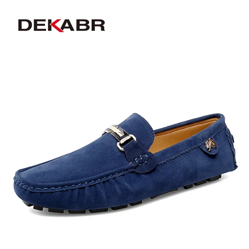 

DEKABR Loafers Men Handmade Leather Shoes Black Casual Driving Flats Blue Slip-on Moccasins Men Shoes Plus Size 46 47 48