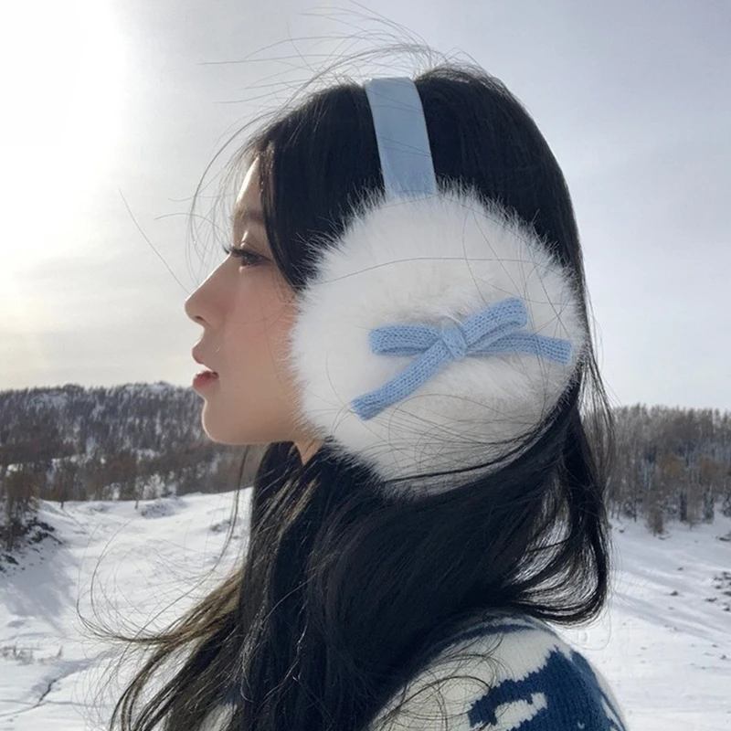 Soft Plush Bowknot Ear Muffs For Women Teens Girl Winter Warmth Cold Weather Accessories Ear Covers for Outdoor Activity