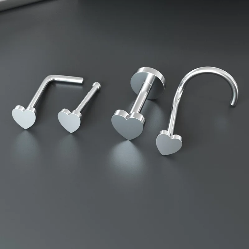 5 قطعة فضية اللون موضة الجراحية الصلب تشيكوسلوفاكيا الأنف ترصيع الحاجز ثقب القلب ستار الأنف الدائري الأنف ترصيع مجوهرات للجسم للنساء #5