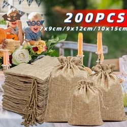 200PCS 10X15CM/9X12CM/7X9CM Drawstring Burlap Bag Jute Gift Bags DIY Wedding Favor Gift Bag For Packaging Candy Chocolate Jewery