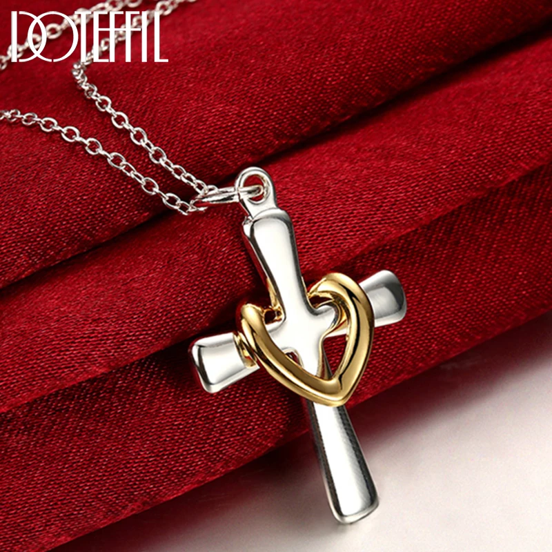 

DOTEFFIL 925 Sterling Silver Cross Heart Pendant Necklace 18-30 Inch Chain For Woman Man Wedding Engagement Party Charm Jewelry