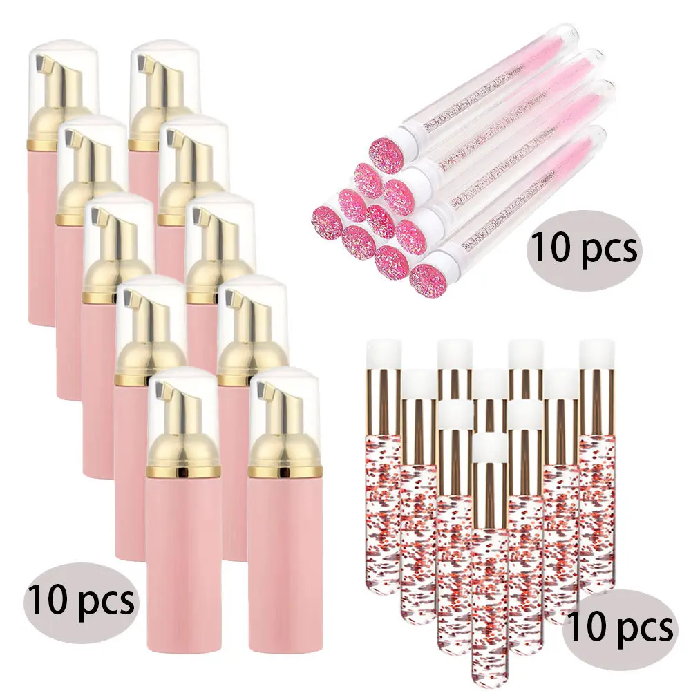 

30Pcs 60ML Eyelash Shampoo Brush Empty Soap Foam Bottle Set Include 10pcs Remove Blackhead Nasal Cleanser 10pcs Mascara Brush