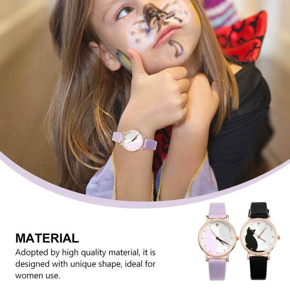 2 قطعة ساعة كرتونية لساعة المعصم كوارتز ساعة اليد تصميم حزام ارتداء اليومي هدية