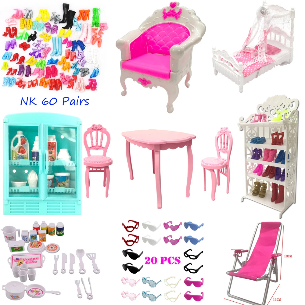 NK 1 Set  Fashion Accessories For Kelly Doll 1:12  Piano Chiar Shoes Rack Mirror Slide Bed for Barbie Doll Furniture Toy JJ